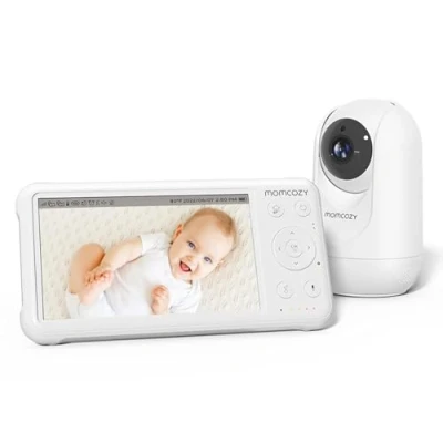 Abbildung von momcozy Babyphone mit Kamera 5 Zoll 1080P HD Video ohne WLAN und Audio 5000 mAh Akku Babyphone, IR Nachtsicht Weitwinkelobjektiv 2 Wege Vox Modus 960 Fuß Reichweite