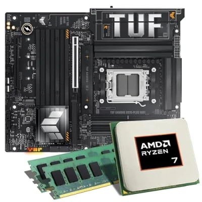 Abbildung von Mainboard Bundle AMD Ryzen 7 9800X3D, 8X 4700 MHz, 64 GB DDR5 RAM, ASUS TUF Gaming X870 PLUS WiFi, 4X M.2 Port, PCIe 5.0 x16, USB 4 Tuning Kit CSL PC Aufrüstkit