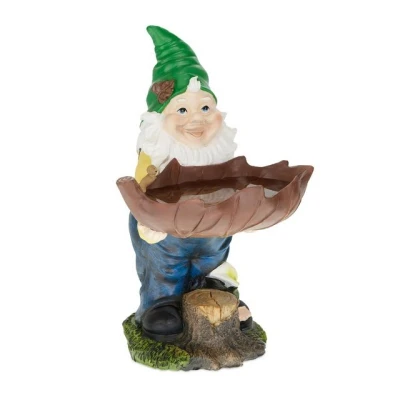 Abbildung von Relaxdays Gartenzwerg mit Vogeltränke, wetterfest, frostsicher, HxBxT: 36 x 22 cm, Gartenfigur, Kunststein, bunt