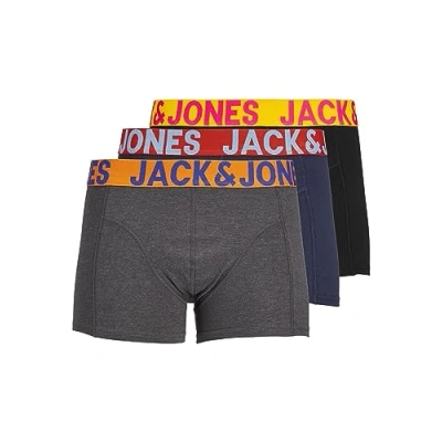 Abbildung von Herren Jack &amp; Jones Set 3er Pack JACCRAZY SOLID Trunks Boxershorts Stretch Unterhose Basic Unterwäsche, Farben:Schwarz Navy Grau, Größe:XL