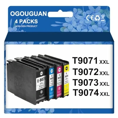 Abbildung von CAIDI T9071 T9072 T9073 T9074 Kompatibel mit Epson Workforce WF 6090 6590 Drucker (4PK BK/C/M/Y)