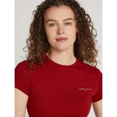 Abbildung von Tommy Jeans SLIM Essential Tshirt basic, Damen, Größe: 34, Deep crimson