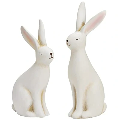 Abbildung von matches21 Osterhase Häschen Hasenfigur Set Osterdeko Dekohase Deko Ostern Frühlingsdeko Dekofigur Keramik weiß 2er 24 cm