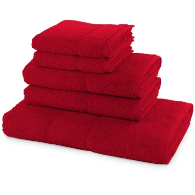 Abbildung von frottana Pearl Handtuch Set, 2 Gästetücher 30 x 50 cm &amp; Handtücher 100 1 Duschtuch 67 140 aus 100% Baumwolle, Ruby