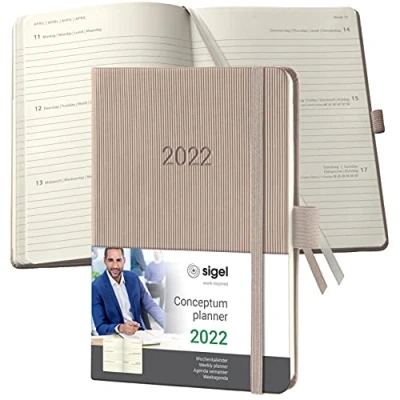 Abbildung von SIGEL C2261 Terminplaner Wochenkalender 2022 ca. A6 taupe Hardcover 176 Seiten Gummiband, Stiftschlaufe, Archivtasche PEFC zertifiziert Conceptum