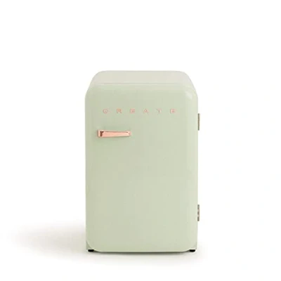 Abbildung von CREATE / RETRO FRIDGE 83.5 ROSE GOLD/Kühlschrank in Pastellgrün, Griff Rosa Gold 98W, niedriger Verbrauch, 2 Ablagen, Temperaturregler, Flaschenhalter, 56x54x84cm