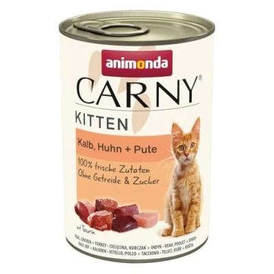 Abbildung von Carny Katzen Nassfutter Kitten Huhn + Pute (12 x 400g), ohne Getreide und Zucker von animonda für wachsende Kätzchen bis 1 Jahr, mit frischen Zutaten