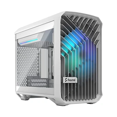 Abbildung von Fractal Design Torrent Nano RGB White Clear Tint Tempered Glass Side Panel Open Grille for Maximum air Intake 180mm PWM Fan Included Type C USB mATX Airflow Mini Tower PC Gaming Case