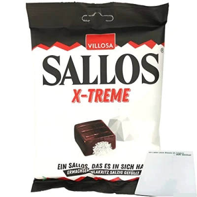 Abbildung von Sallos X Treme Hartkamellen mit Lakritz Salmiak Salz Füllung 1er Pack (1x150g Tüte) + usy Block