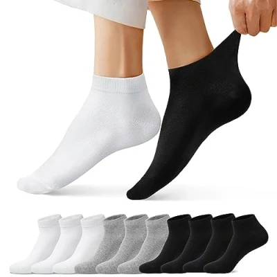 Abbildung von FALARY Sneaker Socken Herren Damen Sneakersocken Kurze 10 Paar Baumwolle Atmungsaktive Halbsocken Unisex Schwarz Weiß Grau 35 38