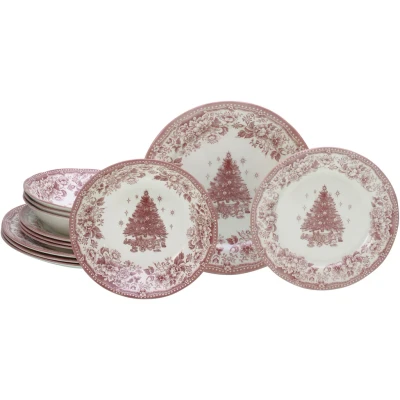 Abbildung von CreaTable, 17049, Serie Tannenbaum, 12 teiliges Geschirrset, Teller Set aus Steingut, spülmaschinen und mikrowellengeeignet, Qualitätsproduktion