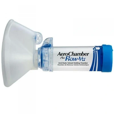 Abbildung von AeroChamber Flow Vu Inhalationshilfe mit Maske blau AS 1 Stück IVAX FARMA (für Erwachsene)