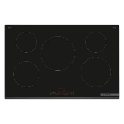Abbildung von Bosch PIV831HC1E Serie 6, Smartes Induktionskochfeld 80 cm, Rahmenlos aufliegend, Dunstabzugshauben Steuerung, Bratsensor Assist, Favoriten Taste, Einfache Bedienung, Power Boost, Quick Start, Schwarz