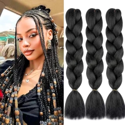 Abbildung von ColorfulPanda 3 Stücke Schwarz Jumbo Braid Kunsthaar 24 Zoll 100g Kanekalon Haar Flechten Extensions Für Crochet Twist