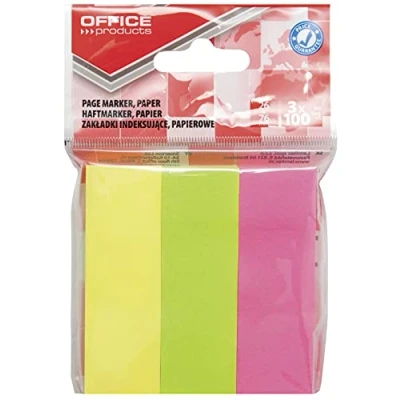 Abbildung von Indexhaftstreifen OFFICE PRODUCTS Papier 26x76mm 3x100 Blatt Anhänger Verschiedene Farben / Typ Standard/Art Auf Aufhänger/Form Rechteck/Material Papier/Farbe