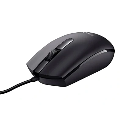 Abbildung von Trust Basi PC Maus mit Kabel, USB 3 Tasten, Optischer Sensor, Beidhändig, 160 cm Langes Computermaus für Laptop, PC, Mac Schwarz