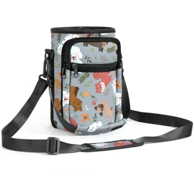 Abbildung von Nuovoware Flaschenhalter Trinkflasche Molle Beutel, 64oz Isolierte Neopren Kessel mit Verstellbar Schultergurt und Front Reißverschluss Tasche für Wandern Laufen Radfahren Jagd Reisen, Grau Welpe