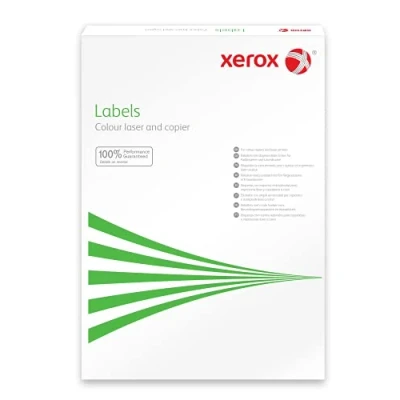 Abbildung von Xerox Farblaseretiketten weiss, A4, 34x64mm, 24 Etiketten pro Blatt, 100 Blatt Schachtel, 003R97524