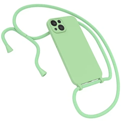 Abbildung von EAZY CASE Premium Silikon Handykette kompatibel mit iPhone 13 Handyhülle Umhängeband, Handykordel Schutzhülle, Silikonhülle, Hülle Band, Kette für Smartphone, Hell Grün