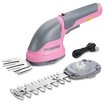 Abbildung von WORKPRO Gartenschere Akku 3,6V, handliche Grasschere und Strauchschere elektrisch mit 2 Messern 2.000mAh Typ C Kabel, in 1 Rasenkantenschneider Schnittbreite 7.5cm, Schnittlänge 12cm