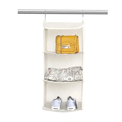Abbildung von BrilliantJo Hängeregal, Hängeaufbewahrung mit 3 Fächern, Hängeorganizer Metallhaken, Schrankorganizer Aufbewahrungssystem für Kleiderschränke Camping, 30 x 60 cm Beige