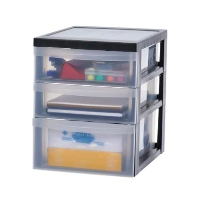 Abbildung von Iris Ohyama, Kunststoff Aufbewahrungsturm, 3 Schreibtischschubladen, davon 2 mit 7.5L und 1 11.25L, Griff Intarsie, DC 221, Schwarz L29 x T40 H37 cm