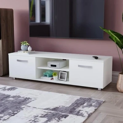 Abbildung von Vida Designs Cosmo TV Schrank mit 2 Türen, modern, glänzend, matt, MDF, Wohnzimmerschrank, Media Ständer, Möbel, Weiß, 140 cm