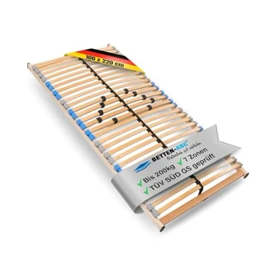 Abbildung von Madera 7 Zonen Lattenrost zur Selbstmontage, mit 28 Leisten, extra stabil durch durchgehende Holme, TÜV SÜD GS geprüft, Größe: 100 x 220 cm