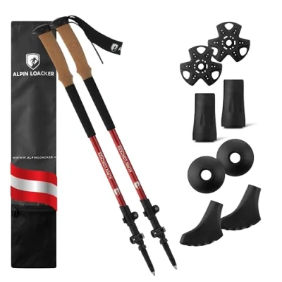 Abbildung von ALPIN LOACKER Teleskop Wanderstöcke Aluminium und Carbon mit Korkgriff I Leichte Nordic Walking Stöcke Damen Herren für Skifahren Wandern Trekkingstöcke Bergsport, Light Rot