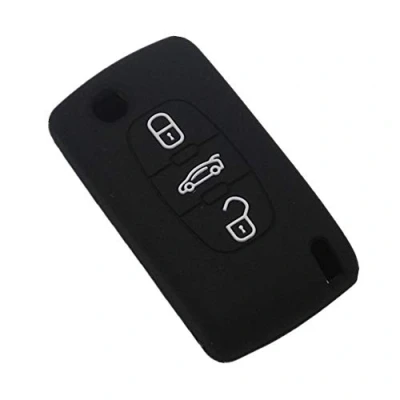 Abbildung von Happyit Silikon Autoschlüssel Kasten Abdeckung für Peugeot 107 207 307 407 308 607 Citroen C1 C2 C3 C4 C5 C6 C8 3 Taste (Schwarz)