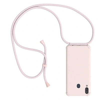 Abbildung von EAZY CASE Handykette kompatibel mit Samsung Galaxy M20 Handyhülle Umhängeband, Handykordel Schutzhülle, Silikonhülle, Hülle Band, Stylische Kette für Smartphone, Full Color Altrosa