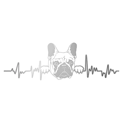 Abbildung von Aufkleber Herzschlag Tiere Breite 27cm Lifeline Heartbeat Deko Sticker Selbstklebend für Auto Kühlschrank Laptop Autoaufkleber K150 (Silber, 10 Französische Bulldogge)