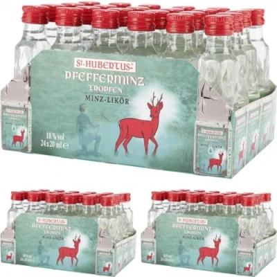 Abbildung von St. Hubertus Pfefferminz Tropfen Minz Likör 72 Flasche x 20 Milliliter + Pufai