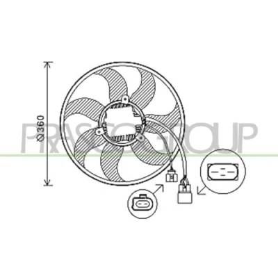 Abbildung von PRASCO AD022F003 Lüfter 360 12 220 3 ohne Kühlerlüfterrahmen (Zarge) VOLKSWAGEN: Touran I, Golf 5 Schrägheck, Caddy Kombi, AUDI: A3 Schrägheck