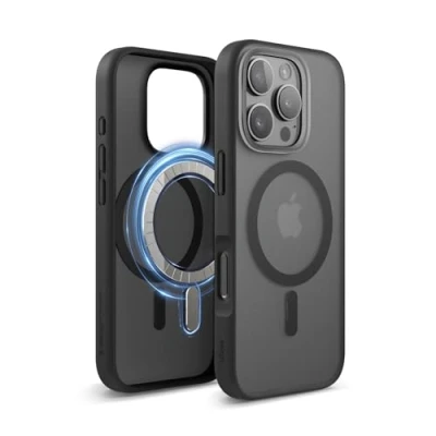 Abbildung von elago Magnetisch Hybrid Transparent Hülle Kompatibel mit iPhone 16 Pro 6,3 Zoll MagSafe, PC + TPU Technologie, Stoßfester Stoßfänger, Erhöhter Kameraschutz (Matt Schwarz)