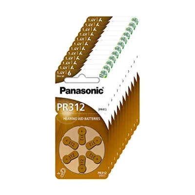 Abbildung von Panasonic PR312 Zink Luft Batterien für Hörgeräte, Typ 312, 1.4V, Hörgerätbatterien, 10 Packungen (60 Stück), braun