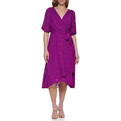 Abbildung von DKNY Damen Asymmetrical Hem Faux Wrap Dress Kleid, Magnolia, 42