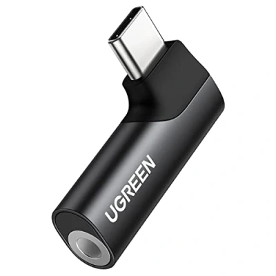 Abbildung von UGREEN USB C auf 3,5mm Klinke 90 Grad Winkel Adapter Klinke, Aux Kopfhörer mit DAC Chip kompatibel iphone16/16pro/16plus/16pro max, Galaxy S 24 Serie, iPad, Mac(Schwarz)