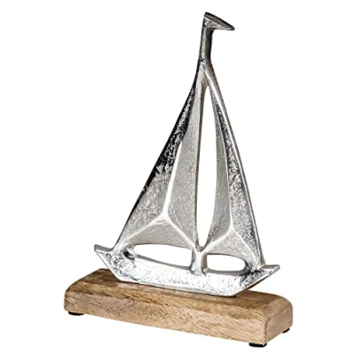 Abbildung von Levandeo® Dekoobjekt, Segelboot H21cm Metall Mango Holz Silber Natur Maritime Deko Boot