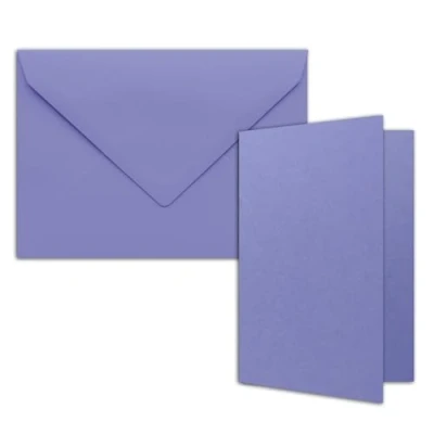 Abbildung von 25x DIN B6 Faltkarten Set mit Umschlägen in Violett 120 x 170 mm ideal für Einladungskarten, Hochzeit, Taufe, Kommunion, Konfirmation Marke: FarbenFroh