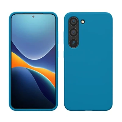 Abbildung von kwmobile Hülle kompatibel mit Samsung Galaxy S23 dünnes Silikon Handy Case stoßfeste Handyhülle weiche Oberfläche Kabelloses Laden Karibikblau