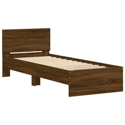 Abbildung von vidaXL Bettgestell, Bettrahmen mit Lattenrost, Bett Gästebett Kopfteil, Einzelbett Schlafzimmerbett Schlafzimmermöbel, Braun Eichen Optik 90x190cm