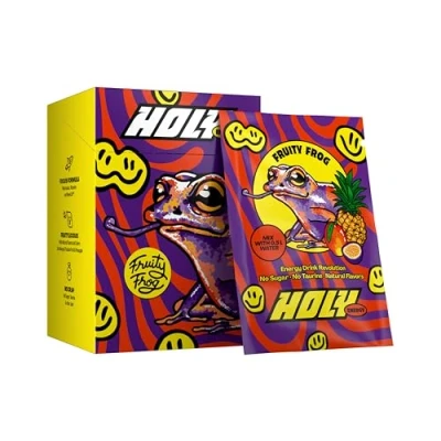 Abbildung von HOLY Energy Gaming Booster 10er Probier Box &#039;Fruity Frog&#039; mit Mango, Maracuja &amp; Ananas Geschmack Pulver 10 Portionen NewCaff Grüntee Extrakt Focus Drink Vegan natürlichen Fruchtaromen