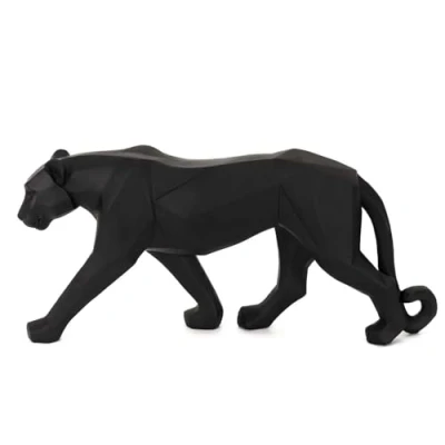 Abbildung von HOME DECO FACTORY. HD1340. Statue Origami Panther Schwarz. Modernes Dekorationsobjekt. Klares Design. Ideal für Wohnzimmer oder Büro. Abmessungen 40 cm. Farbe Schwarz