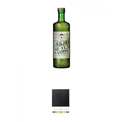 Abbildung von Ancho Reyes Licor de Chile VERDE 0,7 Liter + Schiefer Glasuntersetzer eckig ca. 9,5 cm Durchmesser