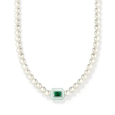 Abbildung von THOMAS SABO Choker Perlen mit grünem Stein, KE2183 082 6 L42V, Glas Keramik Stein Süßwasserzuchtperle
