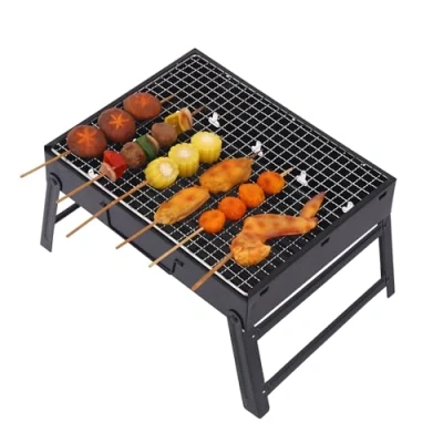 Abbildung von Tragbarer Holzkohlegrill aus Edelstahl Kompakter BBQ Campinggrill mit Abnehmbarem Rost, Smoker Design für Outdoor, Garten, Picknick &amp; Party (Schwarz)