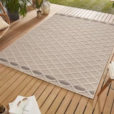 Abbildung von SIMPEX24 Outdoorteppich Rauten Design, Läufer, Höhe: 8 mm, In &amp; Outdoor Teppich Beige Design für Küchen Balkon Terrasse