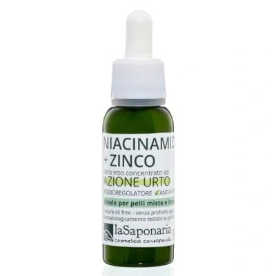 Abbildung von La Saponaria Niacinamid + Zink Serum, Vitamin B3, Anti Aging, Fettige Haut, Akne, Vergrößerte Poren, Dermatologisch getestet, Natürlich, Vegan, Tierversuchsfrei, Recycelte Verpackung, Bio, 30ml