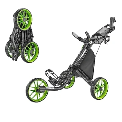 Abbildung von CaddyTek EZ Tour Quickfold Deluxe 3 Rad Golftrolley Golfcaddy komplett mit Kühltasche Modell 2020 (schwarz grün)